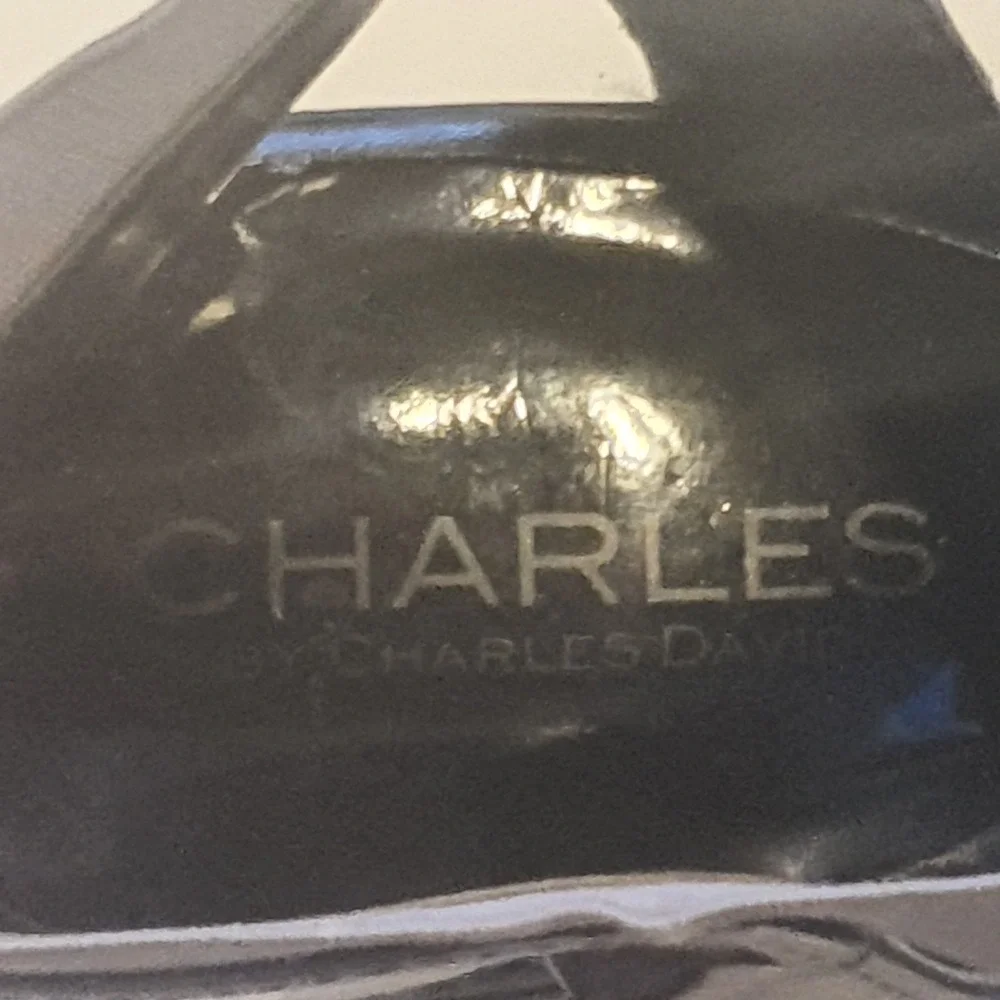 Charles David Grey Black Wedge‎ Heel Sandals Elastic Straps Pewter 10 inches